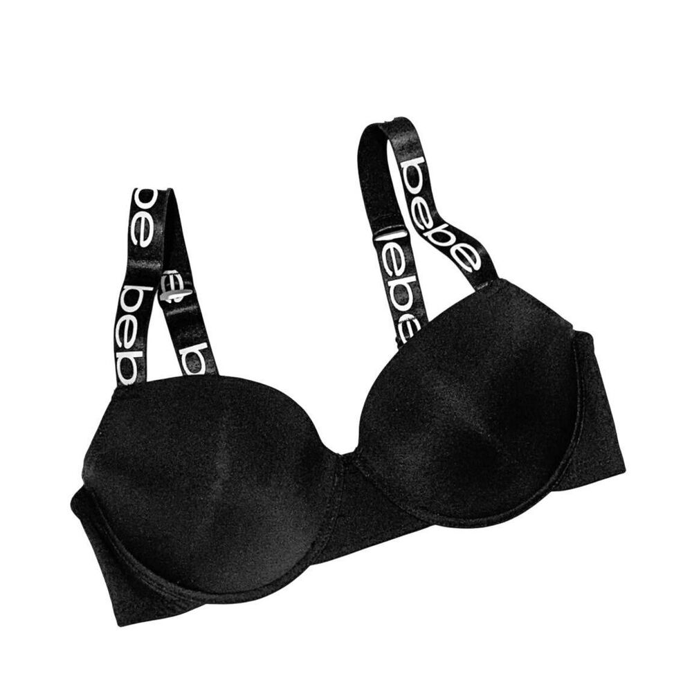 bebe Black Underwire Demi Bra With Logo Straps NEW 34DD